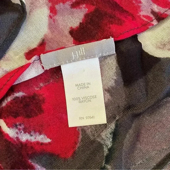 J. Jill Floral Scarf Black Red White Viscose Rayon Stretch Lightweight Stretch - Picture 8 of 8
